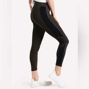 The Upside | Olive Green and Black Crop Leggings with Mesh Trim